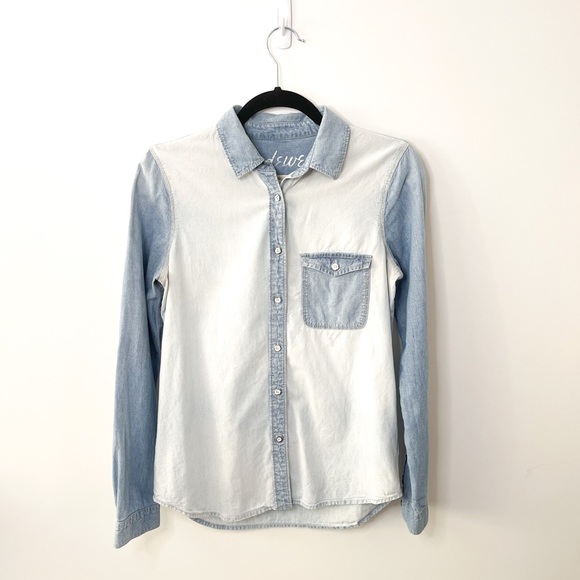 Madewell Two Toned Chambray Denim Colorblock Button Down Blouse Size XS - Picture 4 of 10